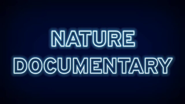 Neon glow blue text nature documentary on dark background for wildlife environment forest biology and planet earth video thumbnail