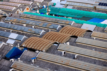 Aerial view Chatuchak Market rooftops in Bangkok Thailand