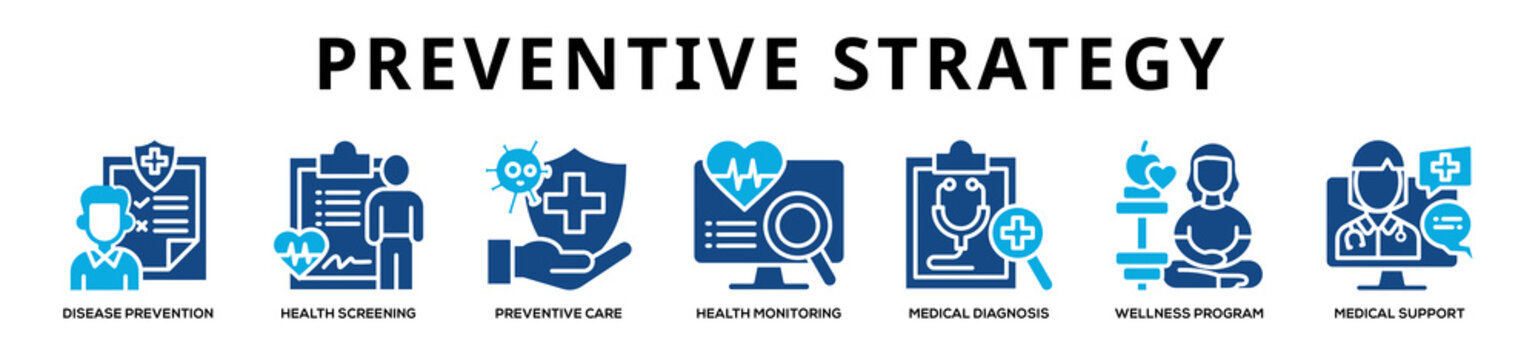 Glyphcolor - Preventive Strategy web banner icon vector illustration concept