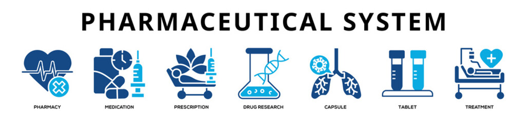 Obraz premium Glyphcolor - Pharmaceutical System web banner icon vector illustration concept