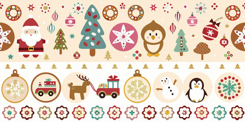Festive christmas pattern with santa trees ornaments and winter animals © BelaRani