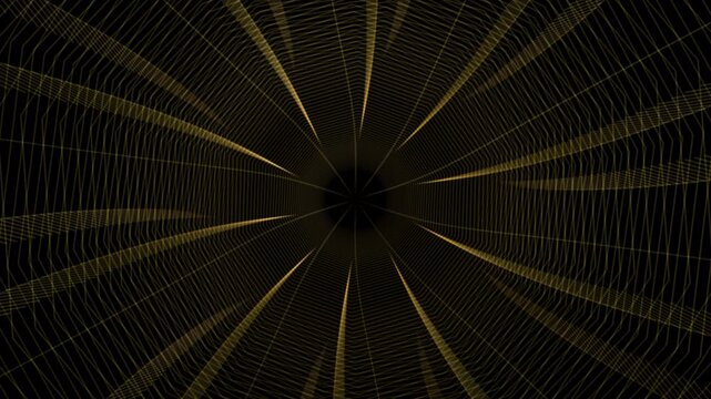 Seamless 4K procedural VJ loop of a molten gold cybernetic matrix dropping down an infinite Z-axis tunnel. Essential for EDM Resolume visuals, stage design, and projection mapping.