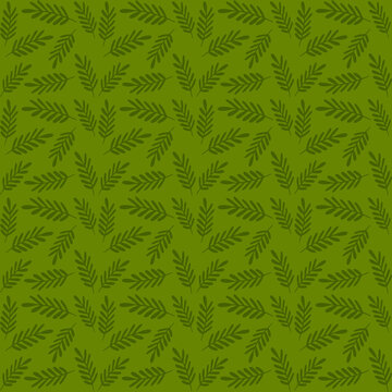 A minimalist seamless pattern illustration featuring a randomly arranged leaf motif. The combination of green creates a natural, fresh, and calming feel. This design is highly functional for a variety