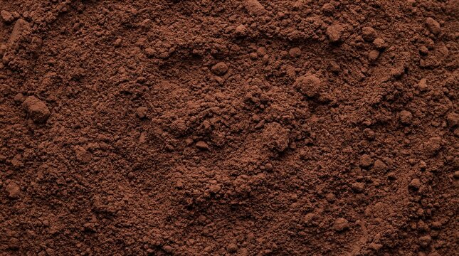 Top View of Organic Cacao Powder &ndash; Rich Dark Chocolate Superfood with Fine Brown Texture, Ideal for Baking, Smoothies, and Healthy Antioxidant Nutrition Background