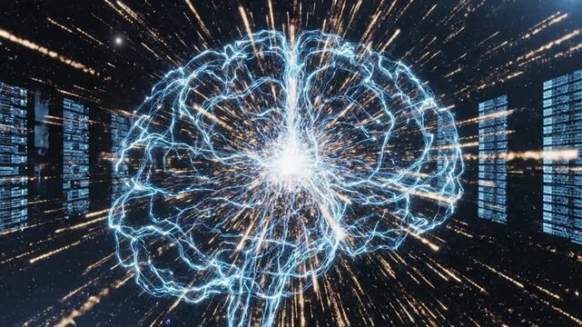 Abstract glowing brain neural network pulsing