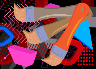 Brush geometrical graphic retro theme background. Minimal geometric elements. Vintage abstract shapes vector illustration.