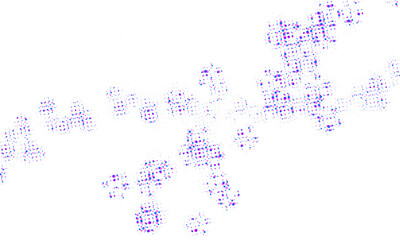 Obraz premium Abstract colorful halftone dot pattern with scattered purple and blue circles, pixelated noise texture, retro pop art style, digital data cloud, scientific cell structure, isolated background