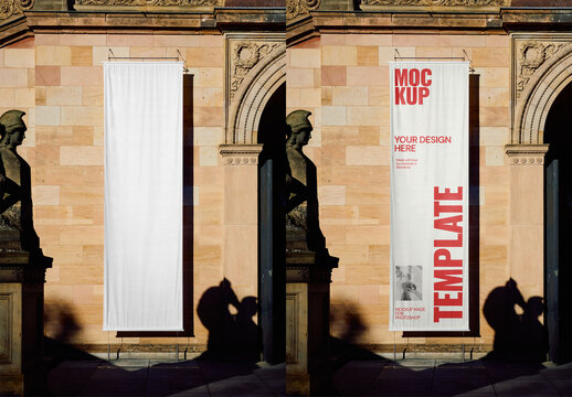 Mockup Of Customized Vertical Banner On Building