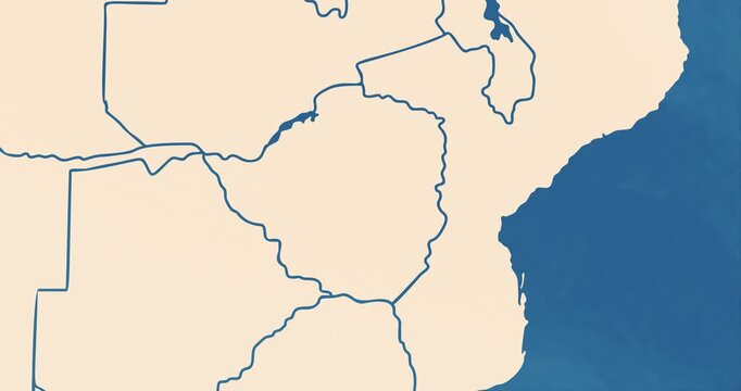 Beautiful zoom in of a zimbabwe map with most important cities and frontier lines