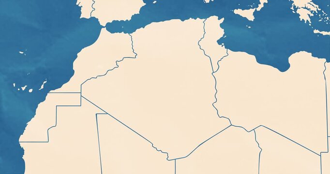 Beautiful zoom in of a Algeria map with most important cities and frontier lines