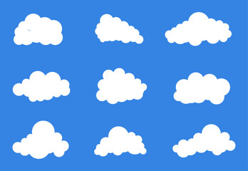 Balloon Puffy White Cloud Vector Illustration &ndash; Soft Fluffy Cumulus in Blue Sky, Abstract Weather Icon Set for Web, Summer Sun Climate Design Background