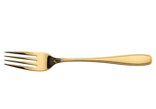 Golden dinner fork isolated on transparent background