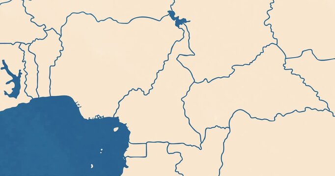 Beautiful zoom in of a cameroon map with most important cities and frontier lines