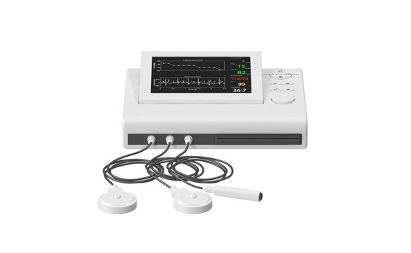 Fetal Monitor with Cables and Probes Front View 3D Render