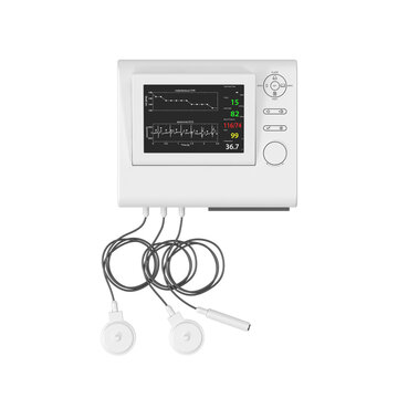 Fetal Monitor with Transducers and Sensors Front View 3D Render