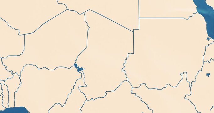 Beautiful zoom in of a chad map with most important cities and frontier lines