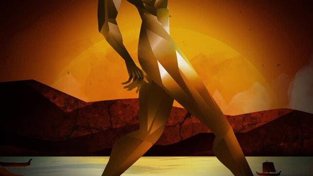 colossus of rhodes towering above passing ships