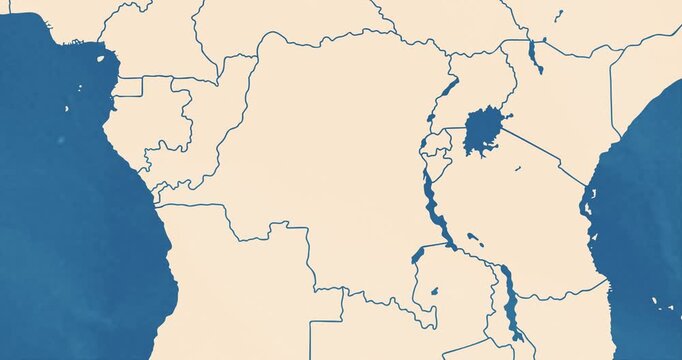 Beautiful zoom in of a democratic republic of the congo map with most important cities and frontier lines