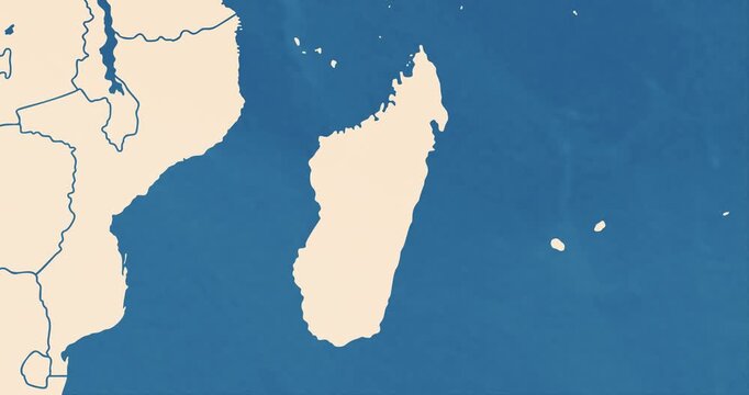 Beautiful zoom in of a madagascar map with most important cities and frontier lines