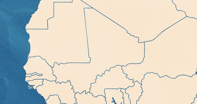 Beautiful zoom in of a mali map with most important cities and frontier lines
