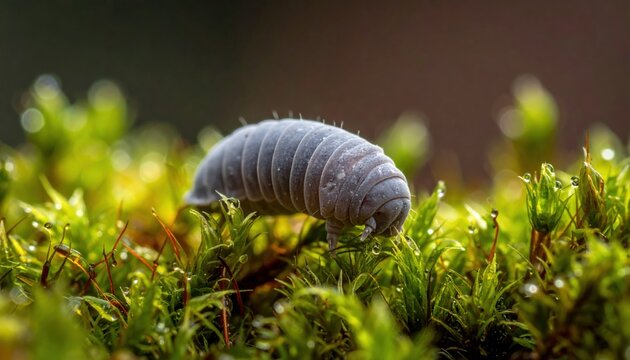 Extremophile Waterbear Tardigrade Crawling on Lush Green Moss in Detailed Macro Photography