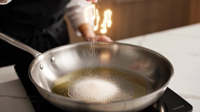 Cooking Demonstration Searing and Flipping a Steak in a Frying Pan