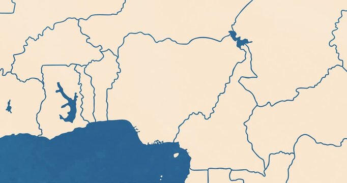 Beautiful zoom in of a nigeria map with most important cities and frontier lines