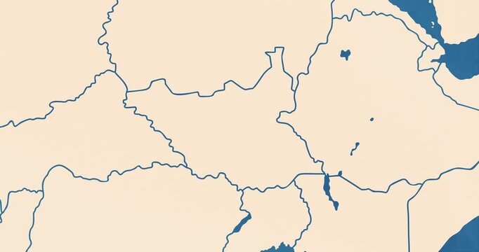 Beautiful zoom in of a south sudan map with most important cities and frontier lines