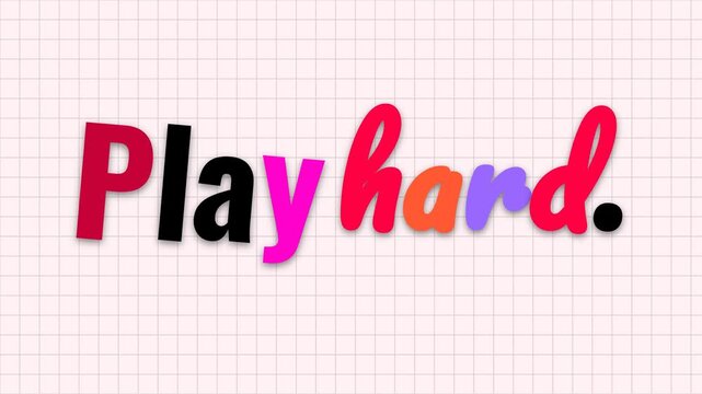 Dynamic motivation quote Play hard in vibrant colorful text on grid background for lifestyle or sports content