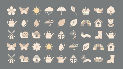 Pastel garden silhouettes with nature and farm signs © Sagorika_Sumu