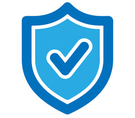 A blue shield icon with a white checkmark on a clean background