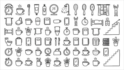 Vector with doodle style -Daily routine and morning life icons set
