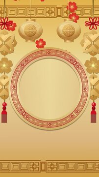 Animated Chinese Zodiac Monkey Vertical Background with Traditional Gold Ornaments