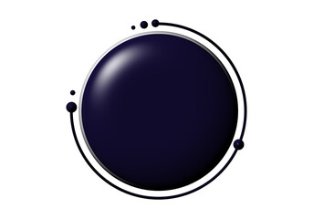 Dark blue glossy sphere with abstract orbit ring. Minimalist 3D render shape with smooth lighting. Blank transparent background PNG for futuristic UI web design.  © PNG KING