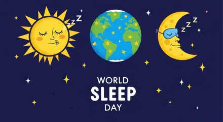 Naklejka premium World sleep day illustration with sun, earth, and moon sleeping peacefully in space