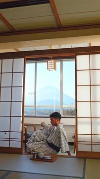 Traditional hospitality and tea ceremony atmosphere in Japan
