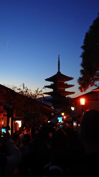 Tourist at Scenic Night Walk Through Historic Higashiyama Kyoto