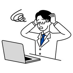 ノートパソコンでの仕事でトラブルになる医師の男性
