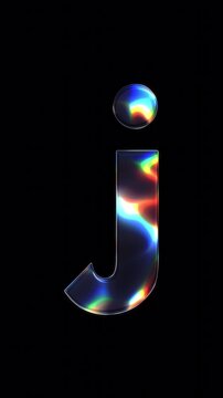 A lowercase "j" with various colors of light sparkling on its glass-like surface with alpha channel. Seamless loop video.	
