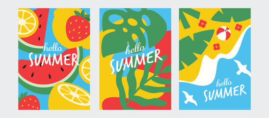 Summer and travel concept poster collection. Trendy bright and colorful tropical theme for banner, promotion, flyer design template. © titusurya