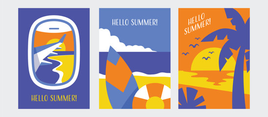 Summer and travel concept poster collection. Trendy bright and colorful tropical theme for banner, promotion, flyer design template. © titusurya