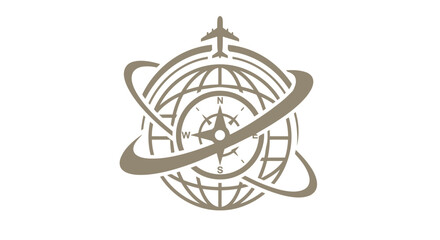 Global Travel and Tourism Emblem with Airplane and Compass.