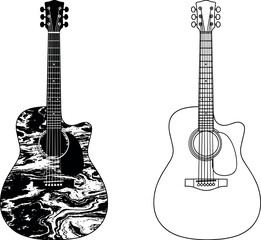 Acoustic Guitar Icon Set with Solid Marble Texture and Outline Styles for Music, Instrument, Concert, and Creative Design Projects