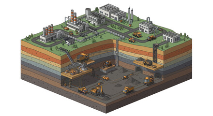 Obraz premium Industrial mining complex extracting resources from underground layers.