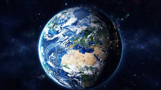 A blue and white planet earth in space