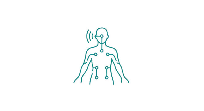 Human body with digital connections and signals.