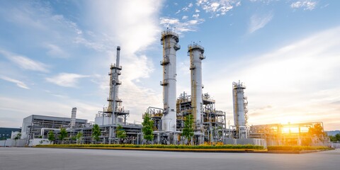 Fototapeta premium Large industrial plant with many tall white towers