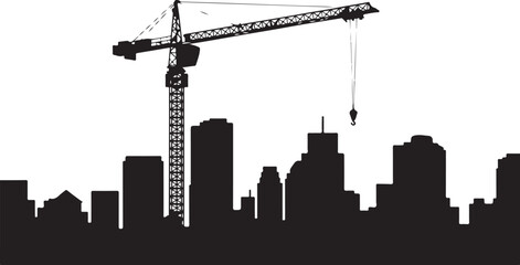 Obraz premium Black silhouette city skyline with construction crane