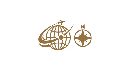 Global Travel and Navigation Emblem with Compass Rose.