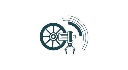 Fototapeta premium Industrial robot arm with wheel and sensor technology.